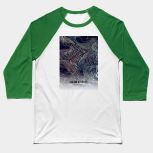 Mount Everest Topographic Map blue green and yellow Baseball T-Shirt